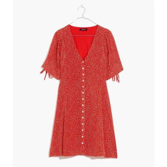 Women's Madewell Red & White Floral Silk Button-Front Mini Dress Size 4 (S) - Picture 3 of 13